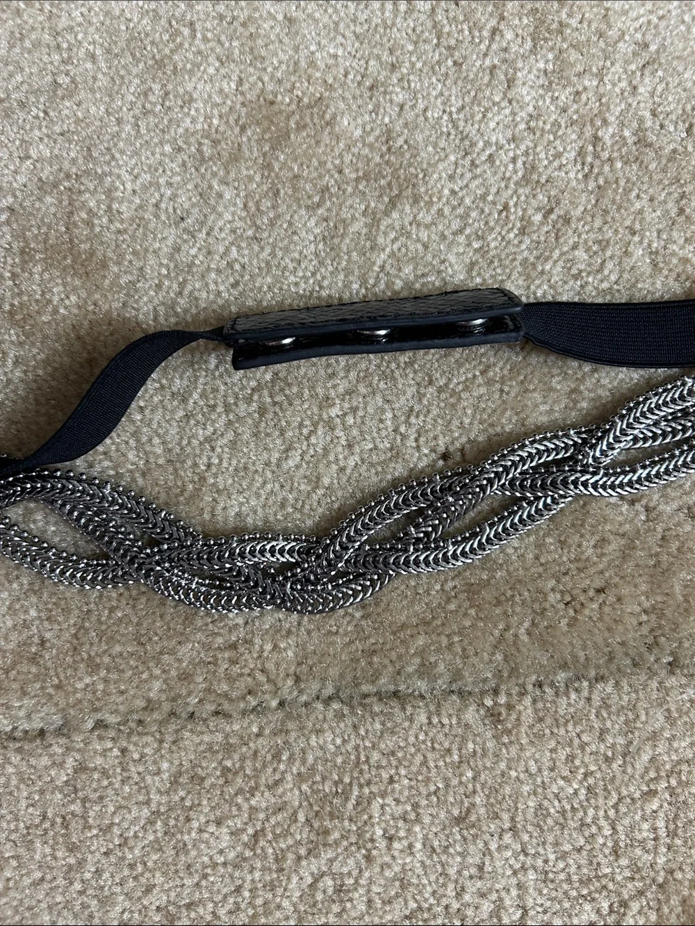 Black and White Market Braided Metal Chain Stretch Belt in Gunmetal